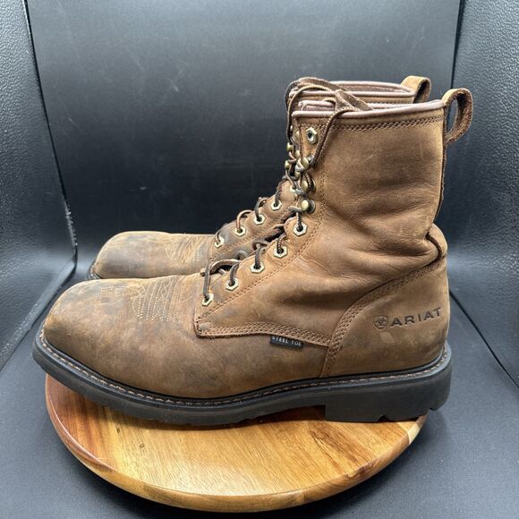 Ariat Cascade 8” Square Toe Mens Size 11.5 EE Wide Work Boots Brown Steel Toe - Picture 1 of 8